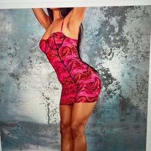 Pink printed mesh mini dress size 8